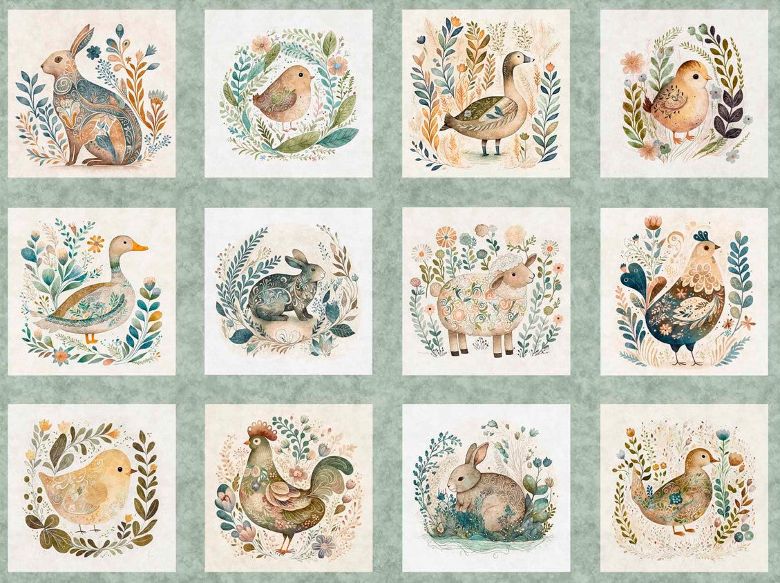 Quilting Treasures Easter Cotton Tails Small Animal Patch on Sage