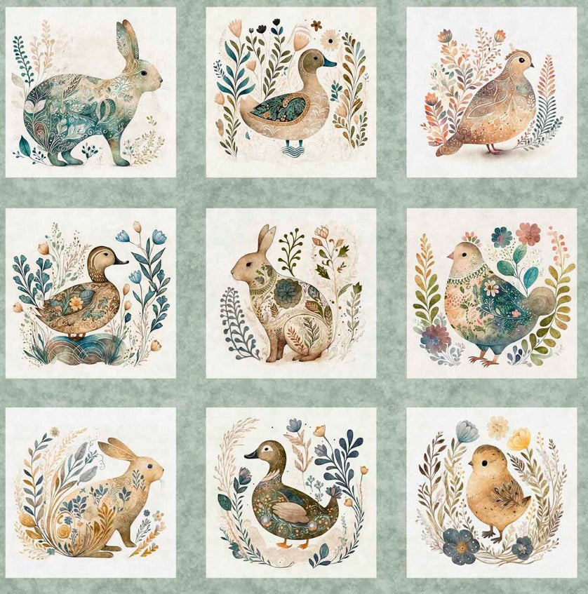 Quilting Treasures Easter Cotton Tails Small Animal Patch on Sage