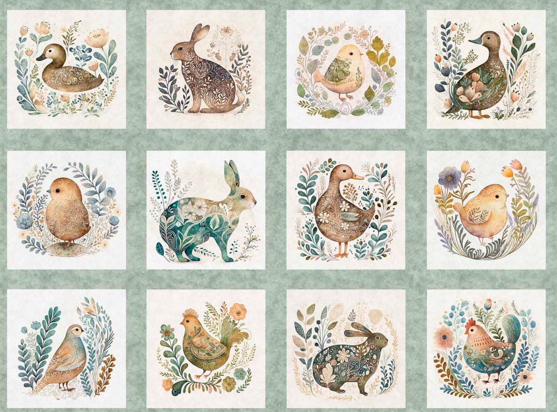 Quilting Treasures Easter Cotton Tails Small Animal Patch on Sage
