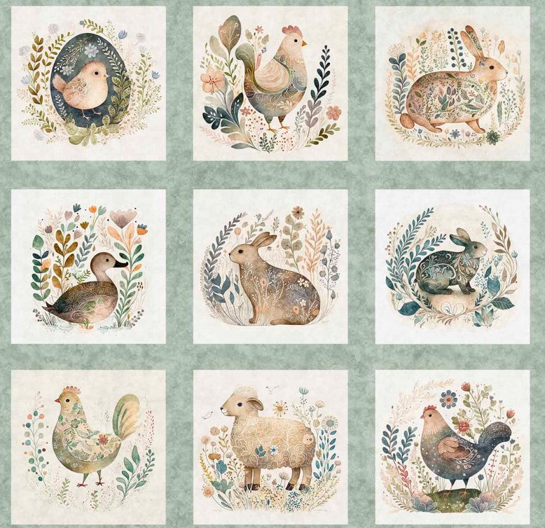 Quilting Treasures Easter Cotton Tails Small Animal Patch on Sage