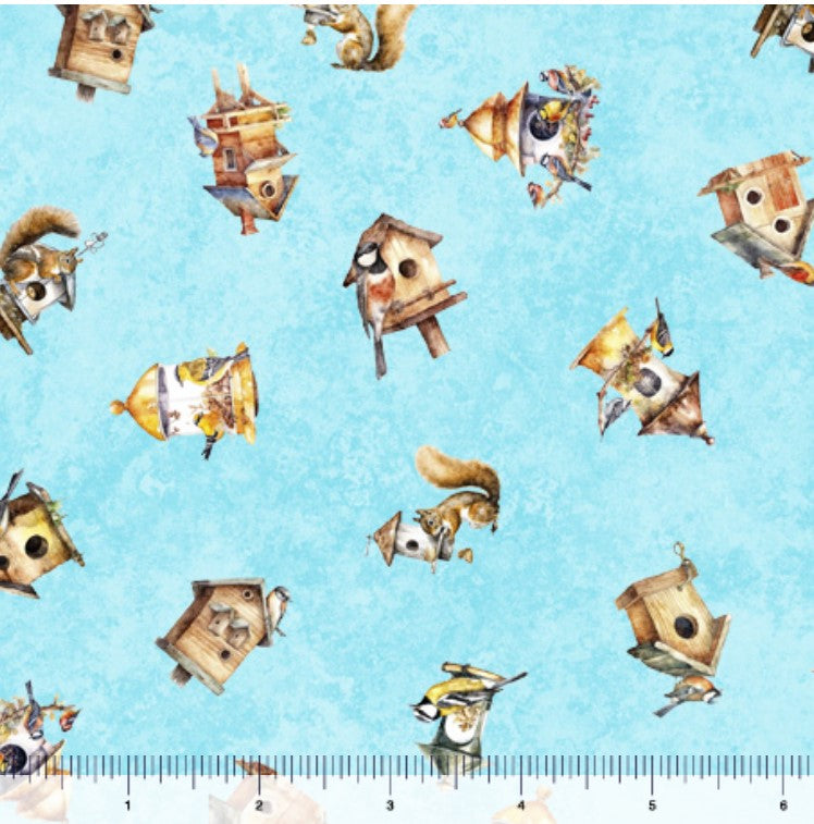 Quilting Treasures Easter Birdsong Birdhouse Toss on Aqua