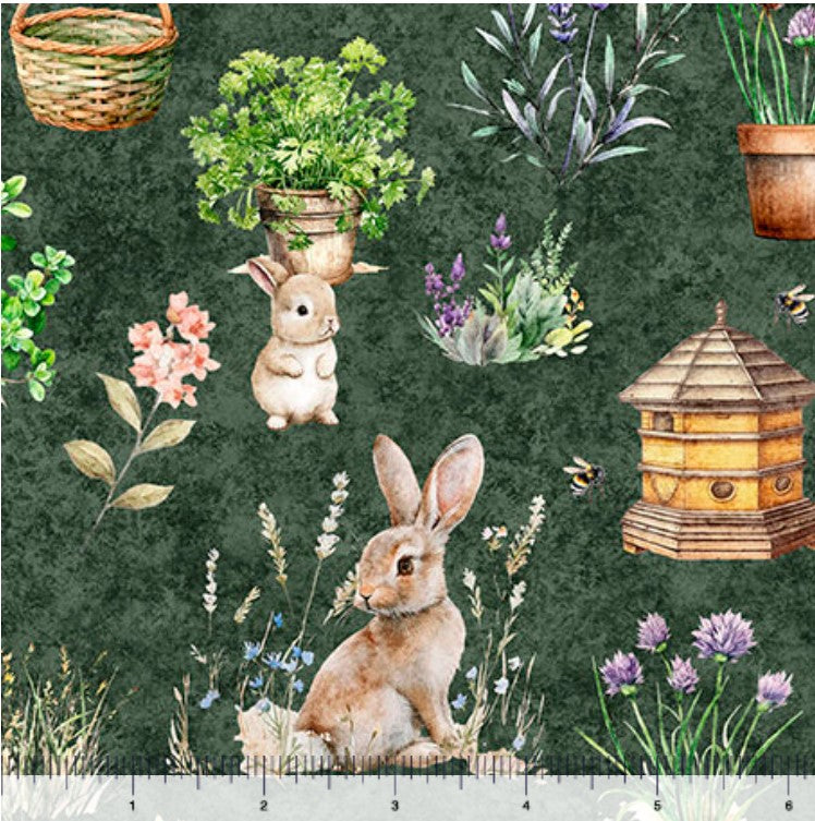 Quilting Treasures Easter Hunny Bunny Bunnies Allover on forest