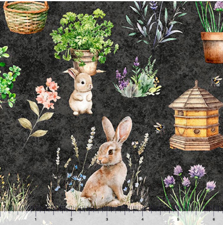 Quilting Treasures Easter Hunny Bunny Bunnies Allover on charcoal