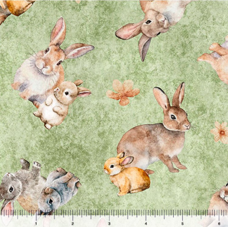 Quilting Treasures Easter Hunny Bunny Tossed Bunnies on sage