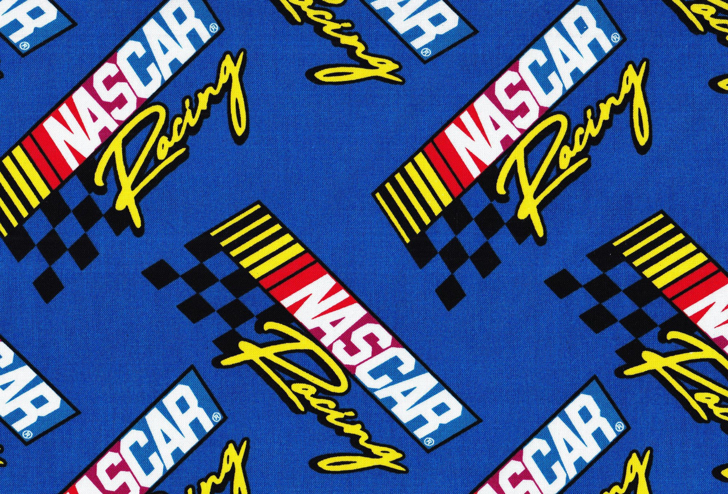NASCAR Retro Racing on Blue 100% Cotton Fabric All Over Print Price per Yard