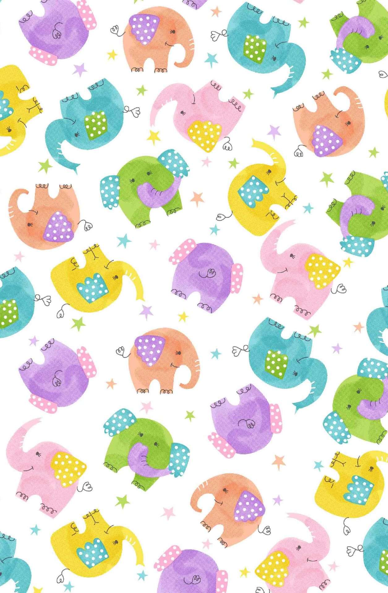 Oasis Fabrics Fun Flannels Elephants on White Baby Price per Yard