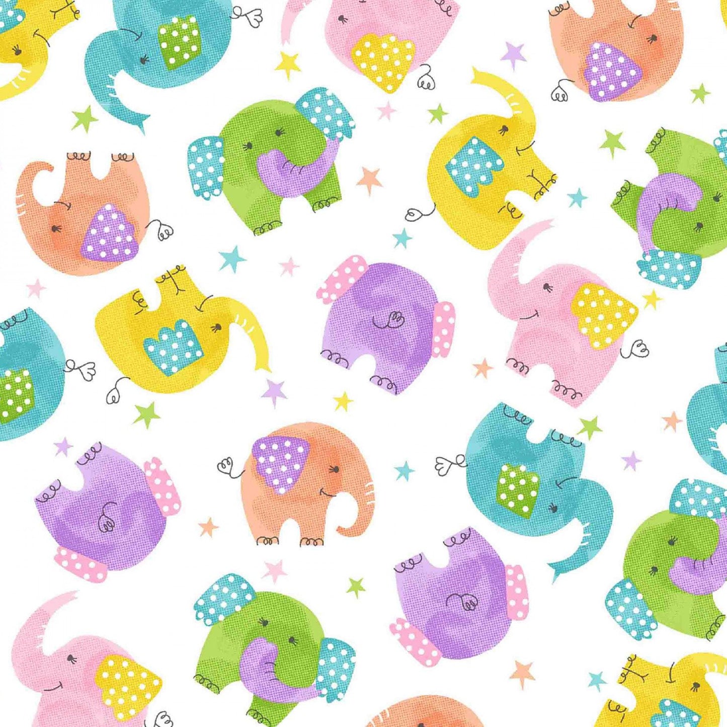 Oasis Fabrics Fun Flannels Elephants on White Baby Price per Yard