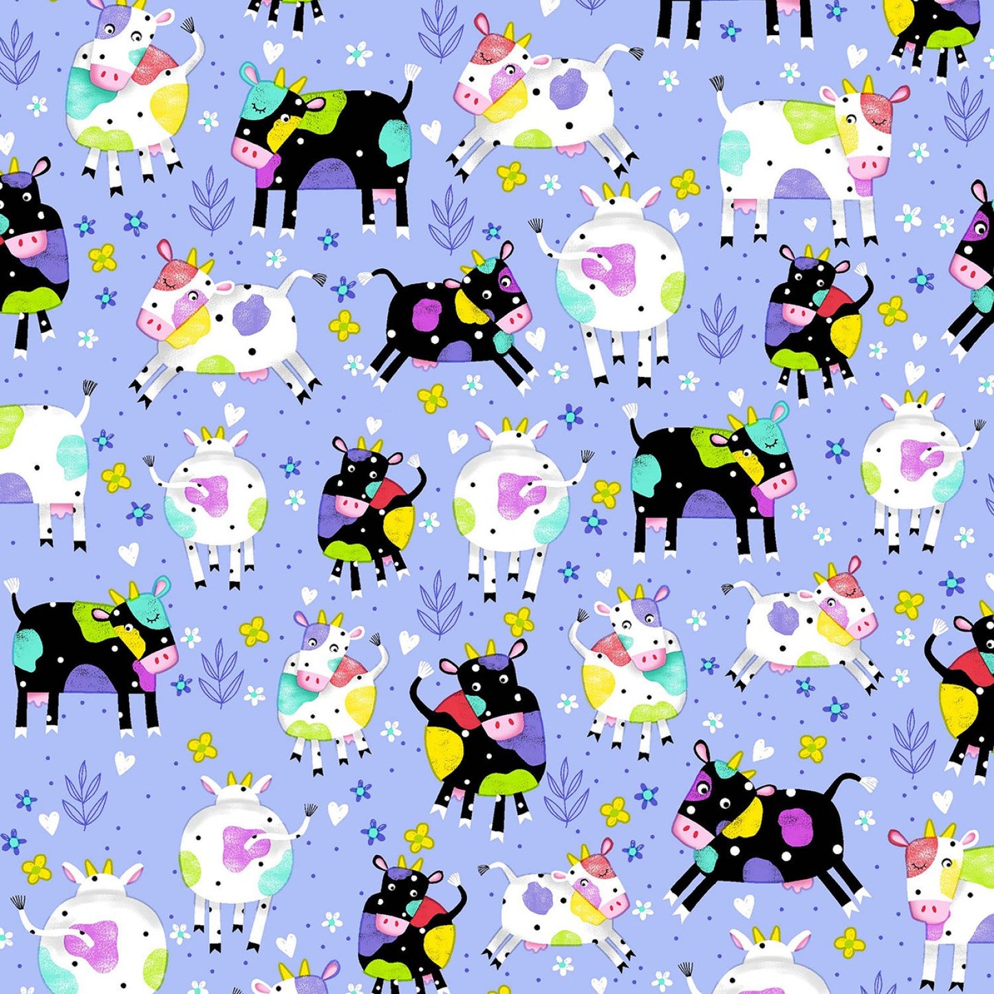 Oasis Fabrics Fun Flannel Lilac Spotted Cows on Lilac Baby Price per Yard
