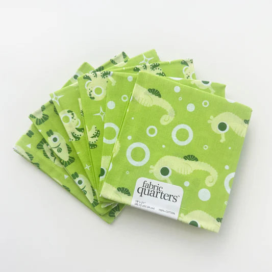 Paintbrush Studio 6 Fat Quarters - 3 Prints x 2 of Each Green Fish 100% Cotton Fabri-Quilt