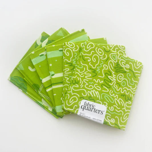 Paintbrush Studio 6 Fat Quarters - 3 Prints x 2 of Each Green Squiggles 100% Cotton Fabri-Quilt