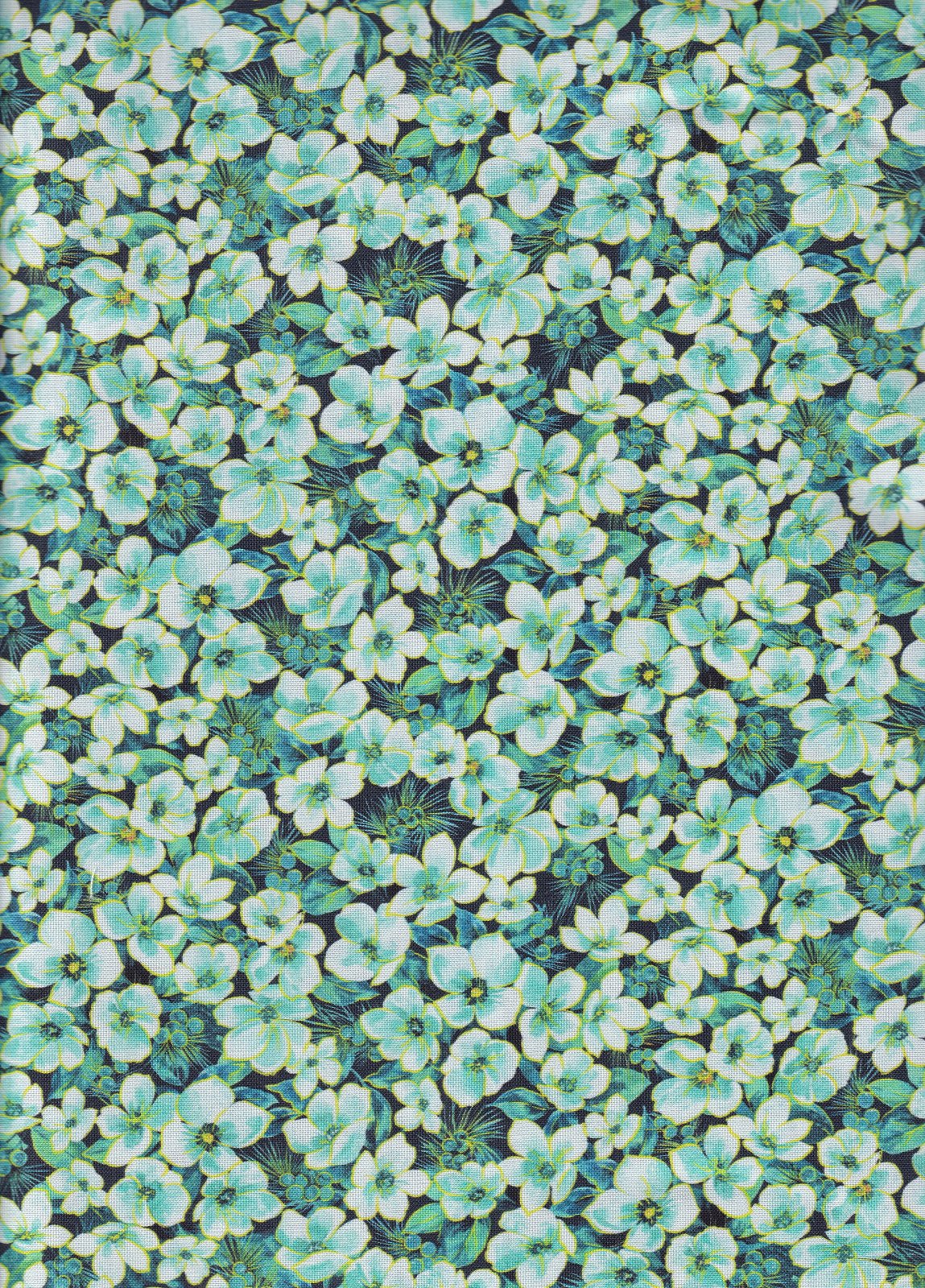 Christmas Noel Small Floral Teal 100% Cotton