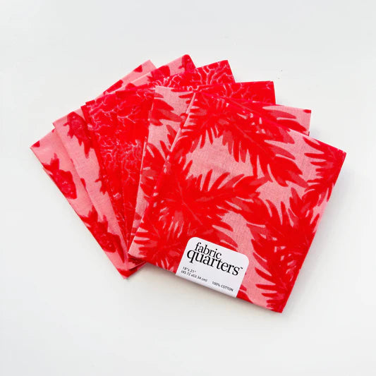 Paintbrush Studio 6 Fat Quarters - 3 Prints x 2 of Each Red Nature Silhouette 100% Cotton Fabri-Quilt
