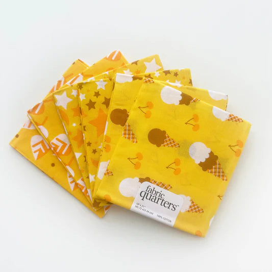 Paintbrush Studio 6 Fat Quarters - 3 Prints x 2 of Each Yellow Ice Cream 100% Cotton Fabri-Quilt