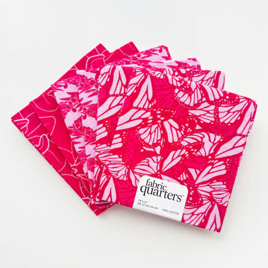 Paintbrush Studio 6 Fat Quarters - 3 Prints x 2 of Each Pink Butterflies 100% Cotton Fabri-Quilt