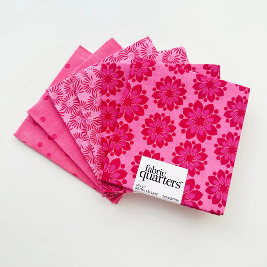 Paintbrush Studio 6 Fat Quarters - 3 Prints x 2 of Each Pink Floral 100% Cotton Fabri-Quilt