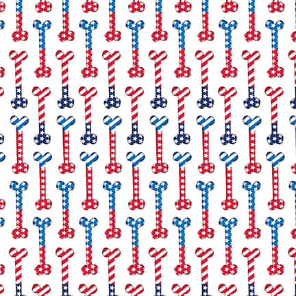 Studio E Patriotic Pooch Bones on White Dogs Price per Yard