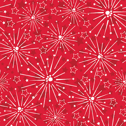 Studio E Patriotic Pooch Paws and Sparklers on Red Dogs Price per Yard