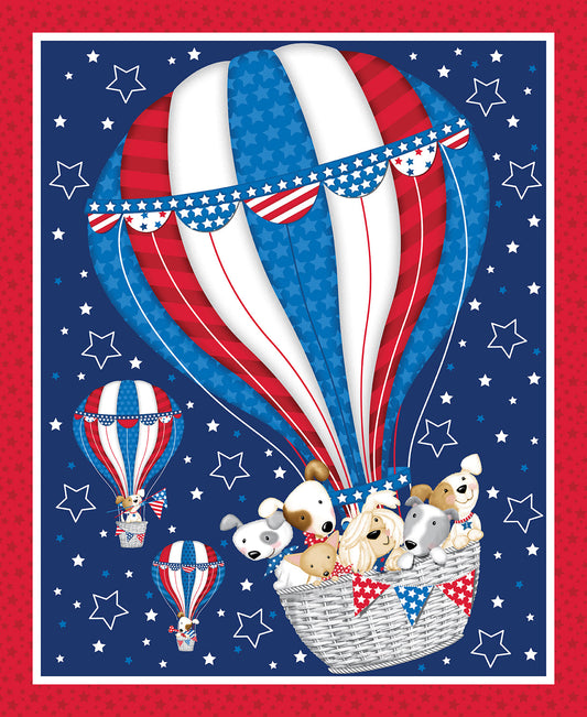 Studio E Patriotic Pooch 36 Inch Panel Pups in Hot Air Balloon Dogs Price per Yard
