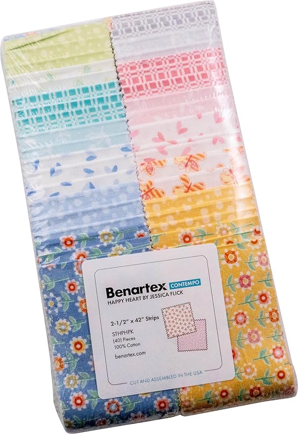 Precut Benartex 40 2.5" Strips Happy Heart Spring Baby 100% Cotton Jelly Roll