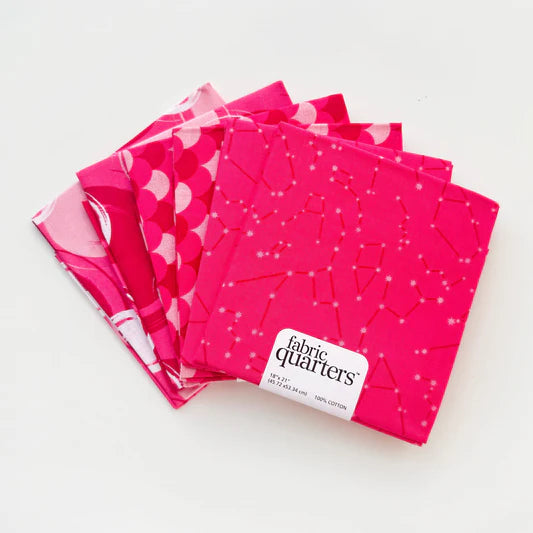 Paintbrush Studio 6 Fat Quarters - 3 Prints x 2 of Each Pink Scallop Constellation 100% Cotton Fabri-Quilt