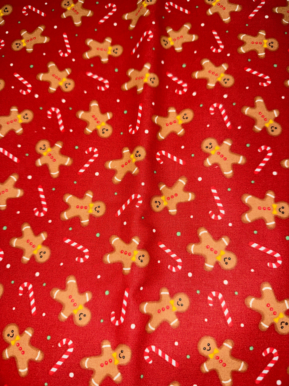 Christmas Gingerbread and Candy Canes on Red 100% Cotton By the Yard