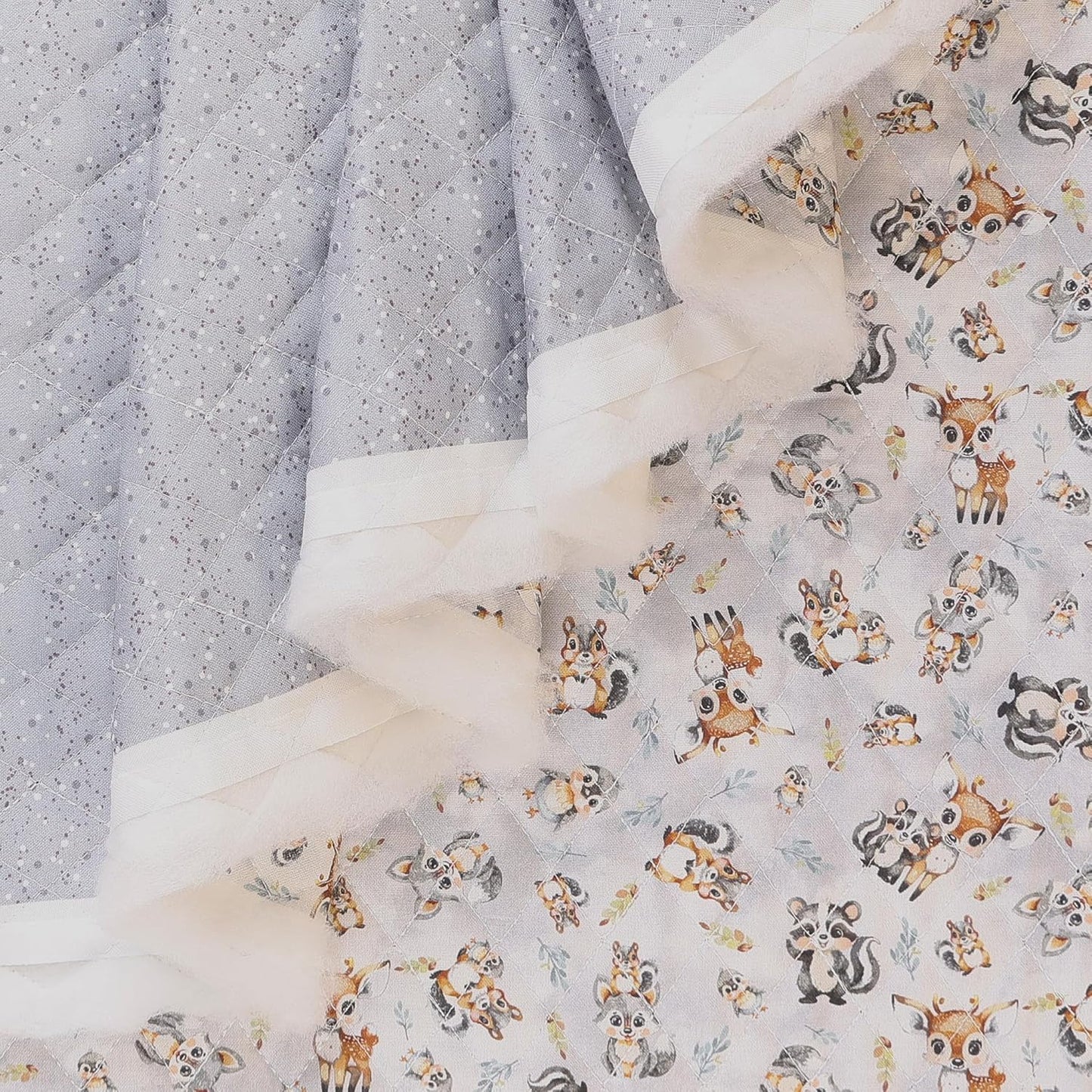 Mook Fabrics Double Faced Prequilted Christmas Baby Animals Gray By the Yard