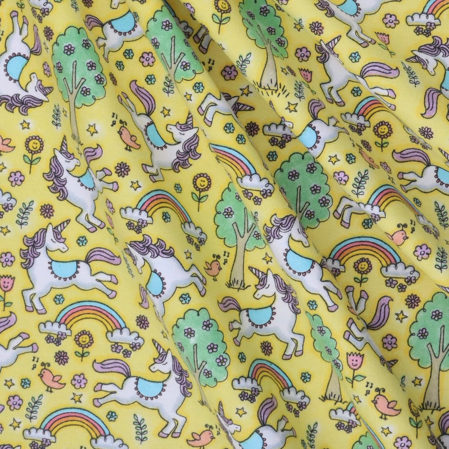 Mook Fabrics Flannel Unicorn Yellow Baby 100% Cotton Price per Yard