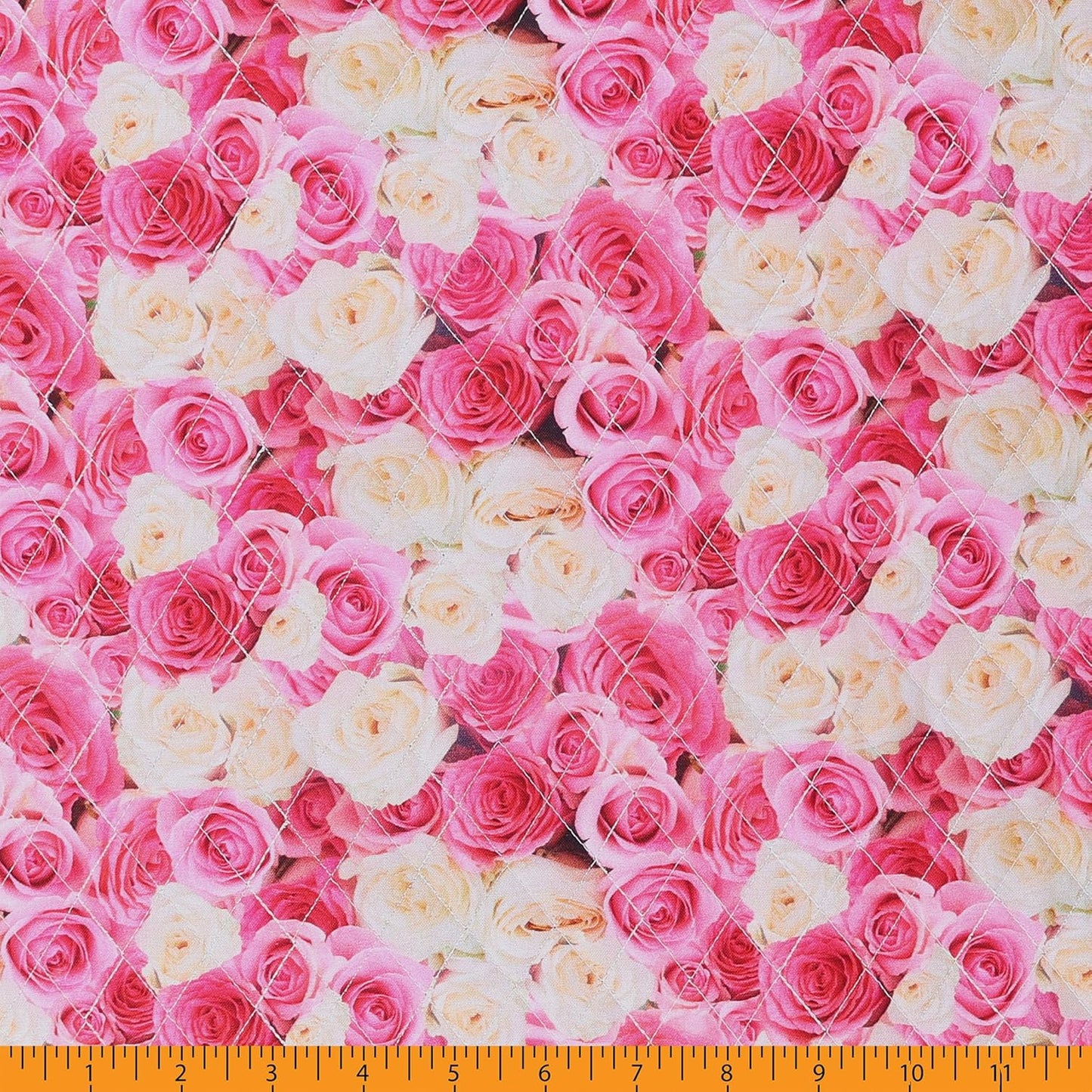 Mook Fabrics Double Faced Prequilted Pink White Roses Dots By the Yard