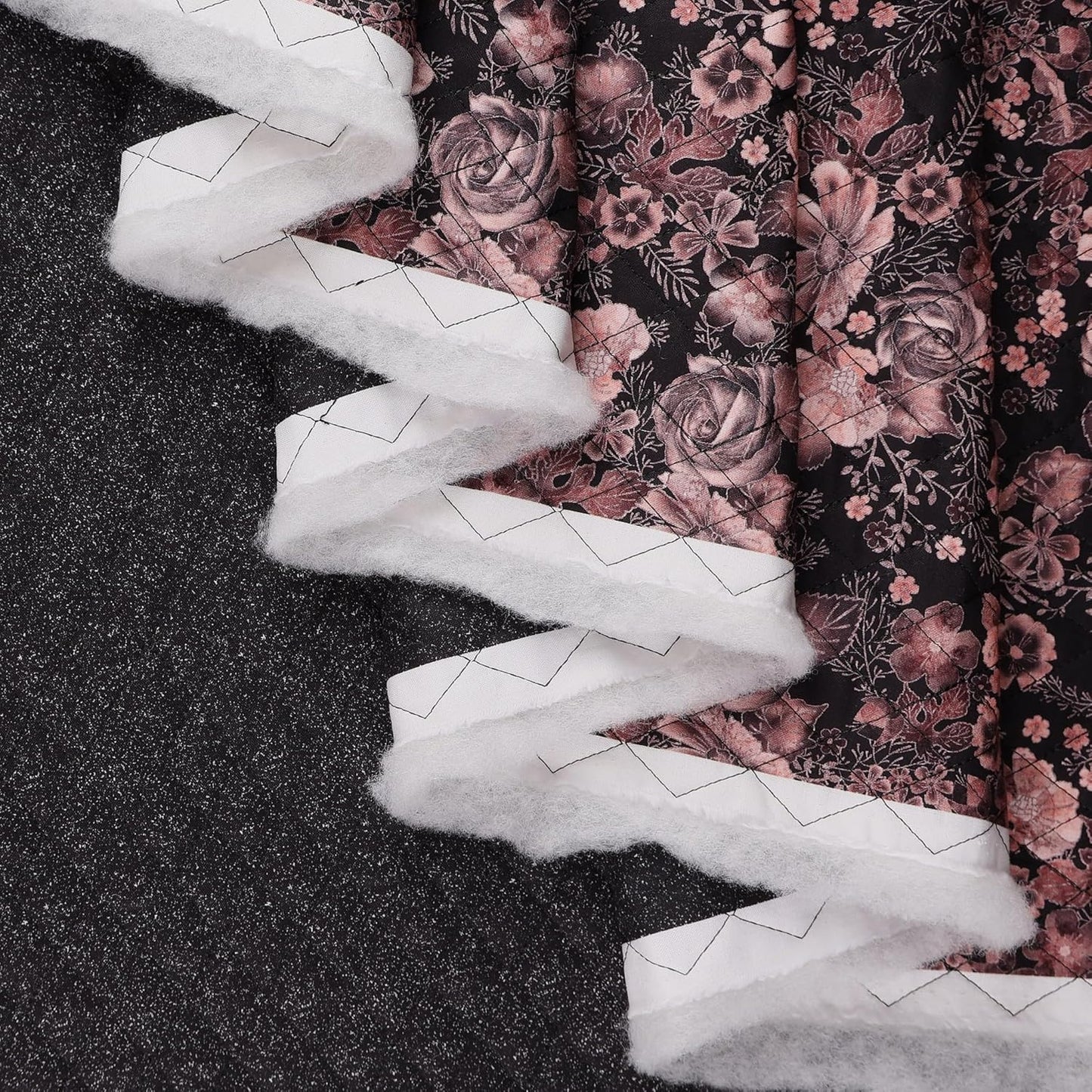 Mook Fabrics Double Faced Prequilted Metallic Gold Rose Black By the Yard