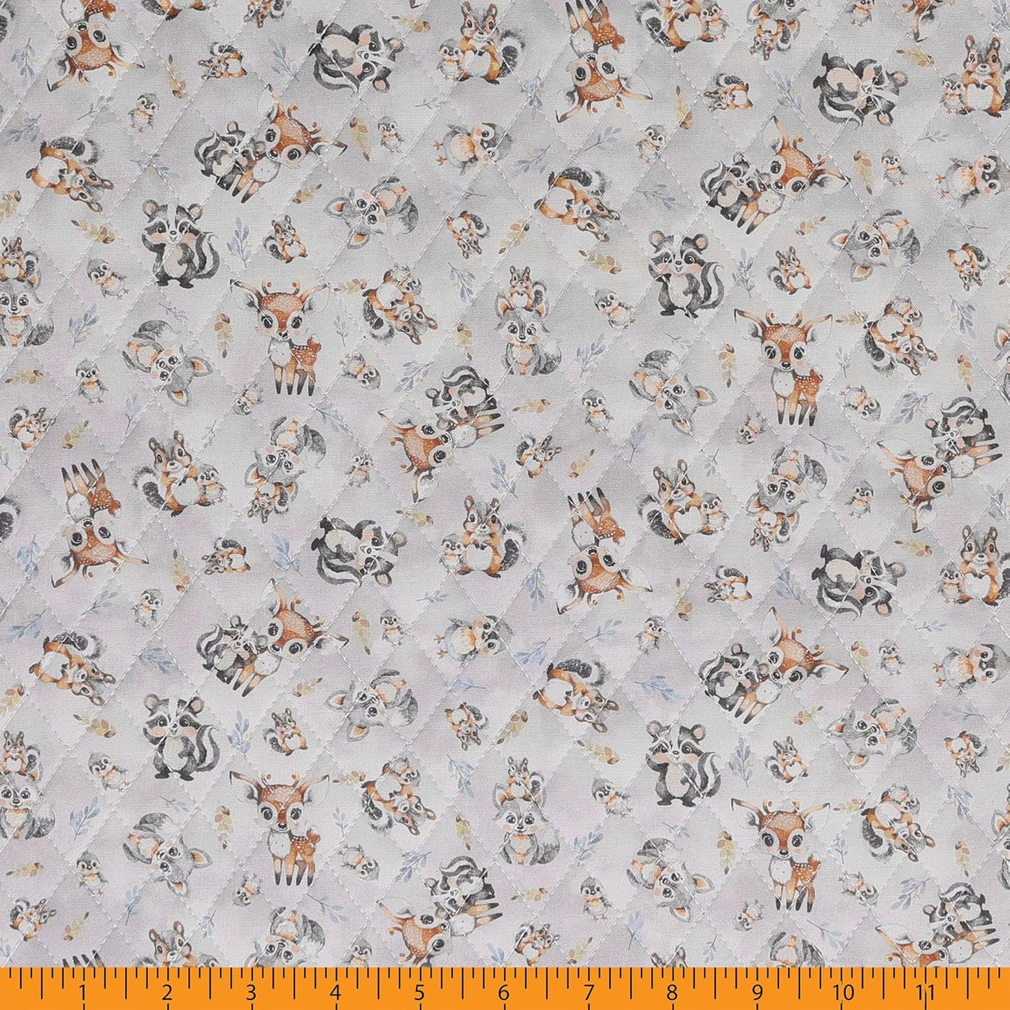 Mook Fabrics Double Faced Prequilted Christmas Baby Animals Gray By the Yard
