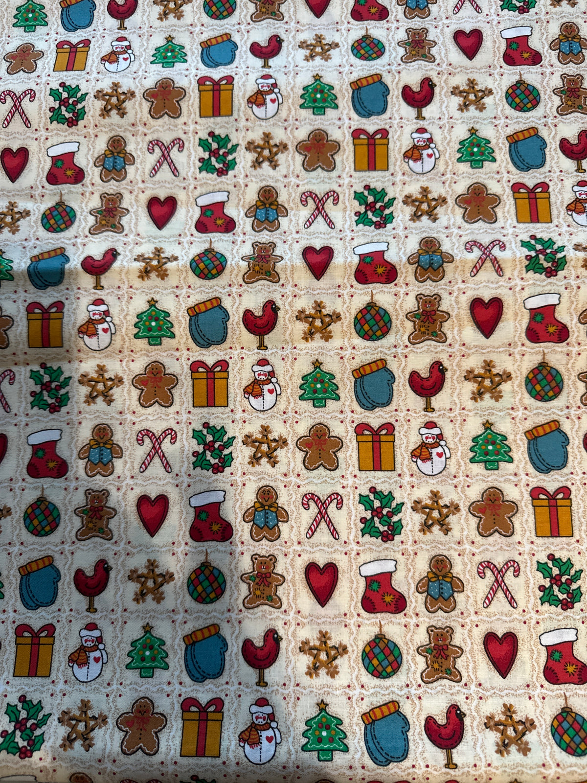 Christmas Vintage Mini Gingerbread Blocks on Cream 100% Lightweight Cotton Price per Yard