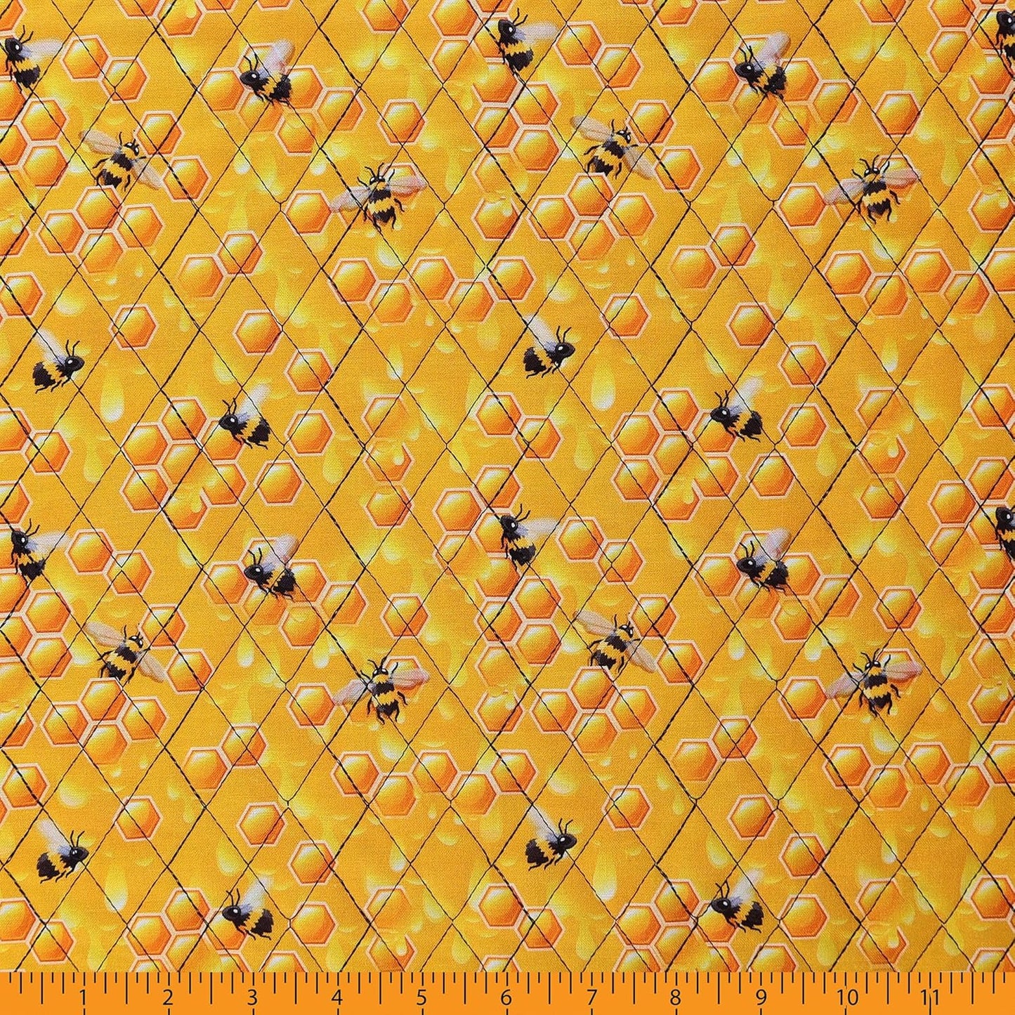 Mook Fabrics Double Faced Prequilted Sunflower Bees Honeycomb By the Yard Novelty