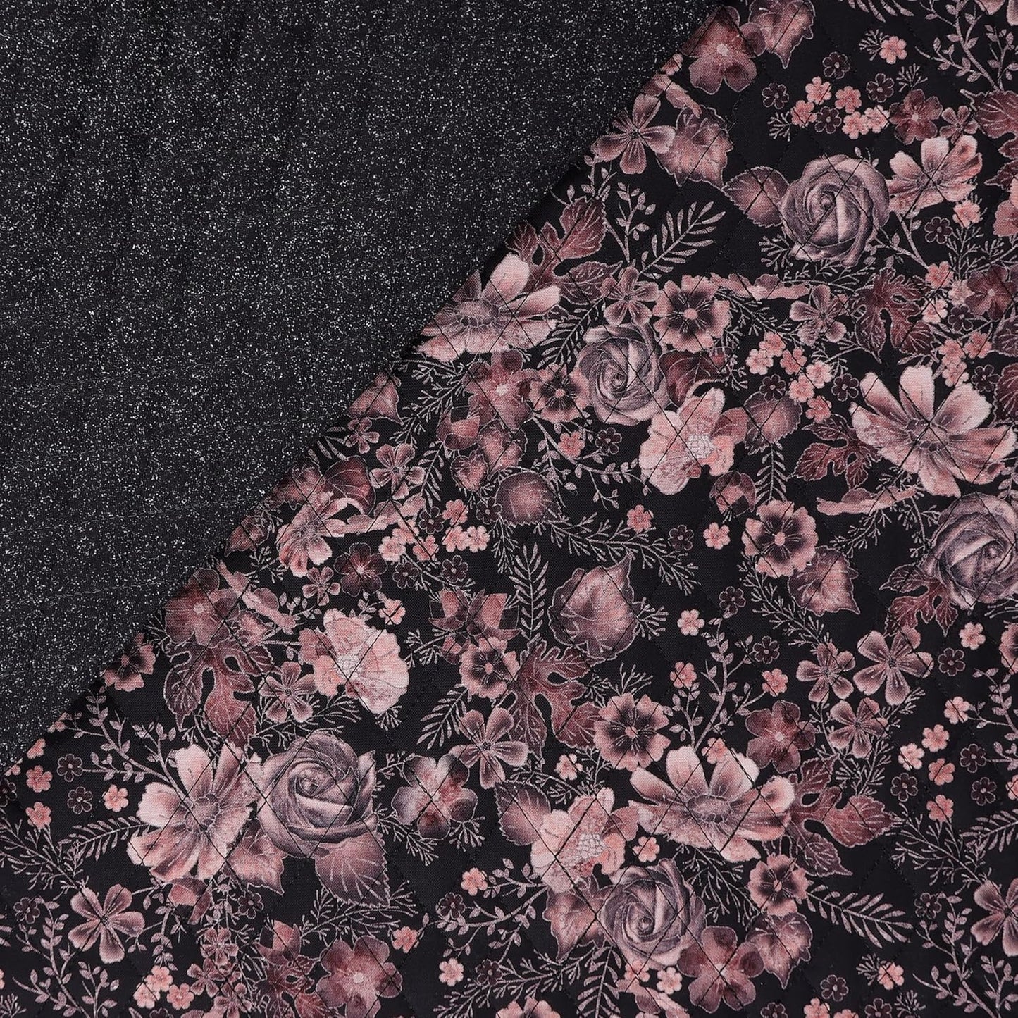 Mook Fabrics Double Faced Prequilted Metallic Gold Rose Black By the Yard