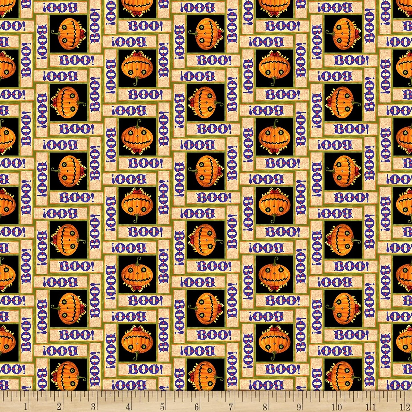 Halloween Pumpkins with Boo Orange 100% Cotton Fabric Price per Yard