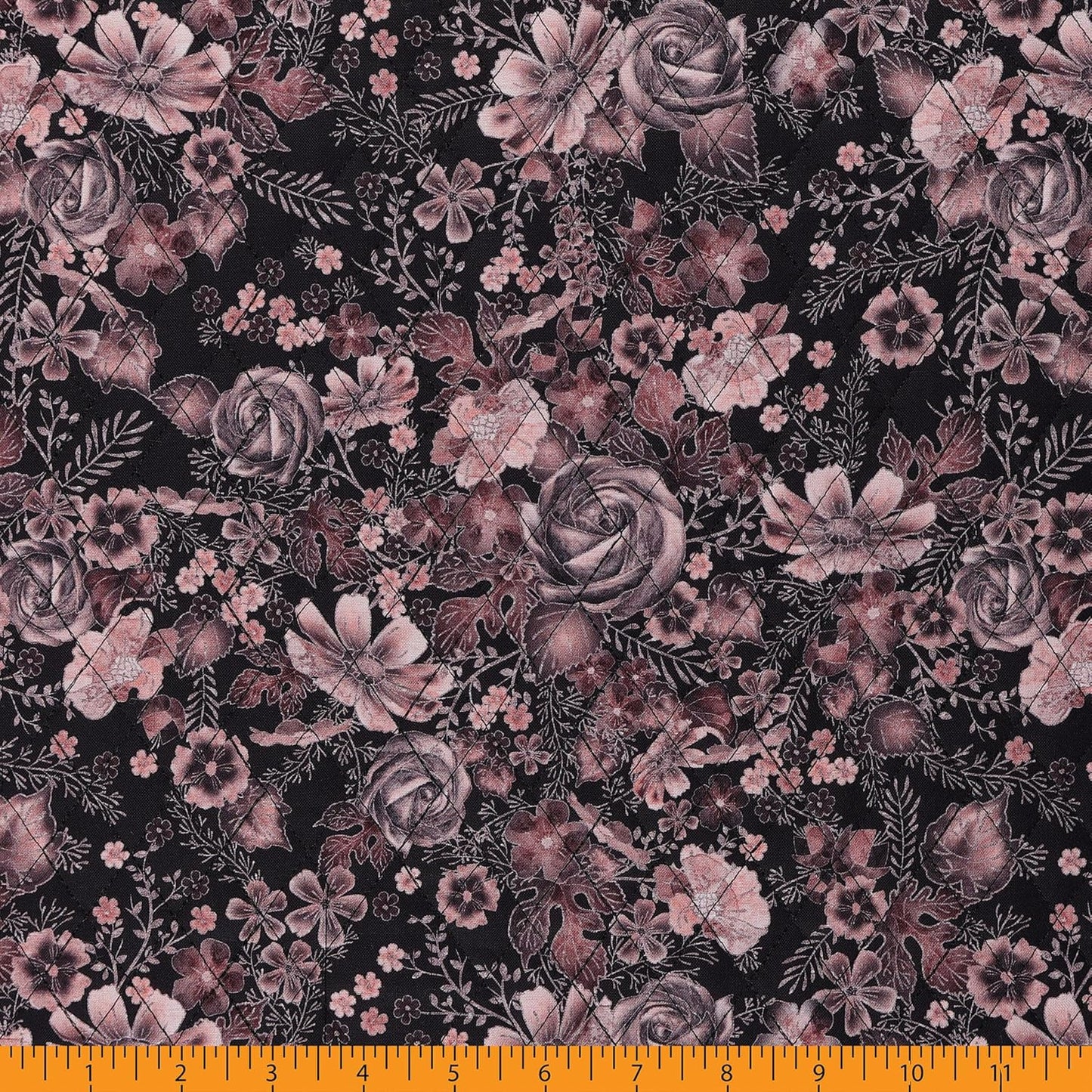 Mook Fabrics Double Faced Prequilted Metallic Gold Rose Black By the Yard