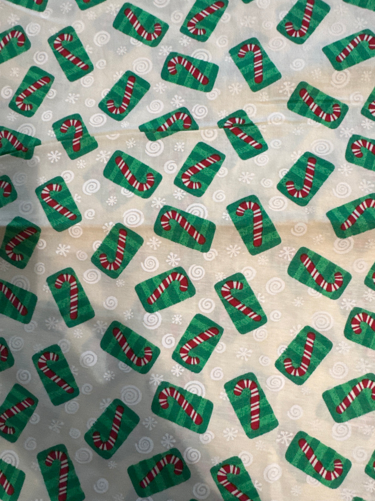Christmas Vintage Candy Canes in Green Boxes on Cream 100% Lightweight Cotton Price per Yard