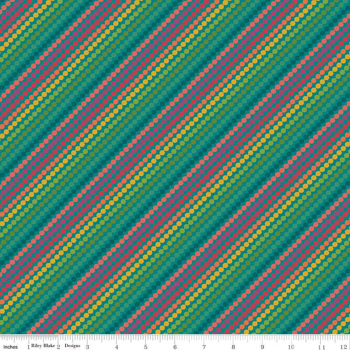 Riley Blake Market Street Rainbow Stripes Teal Novelty