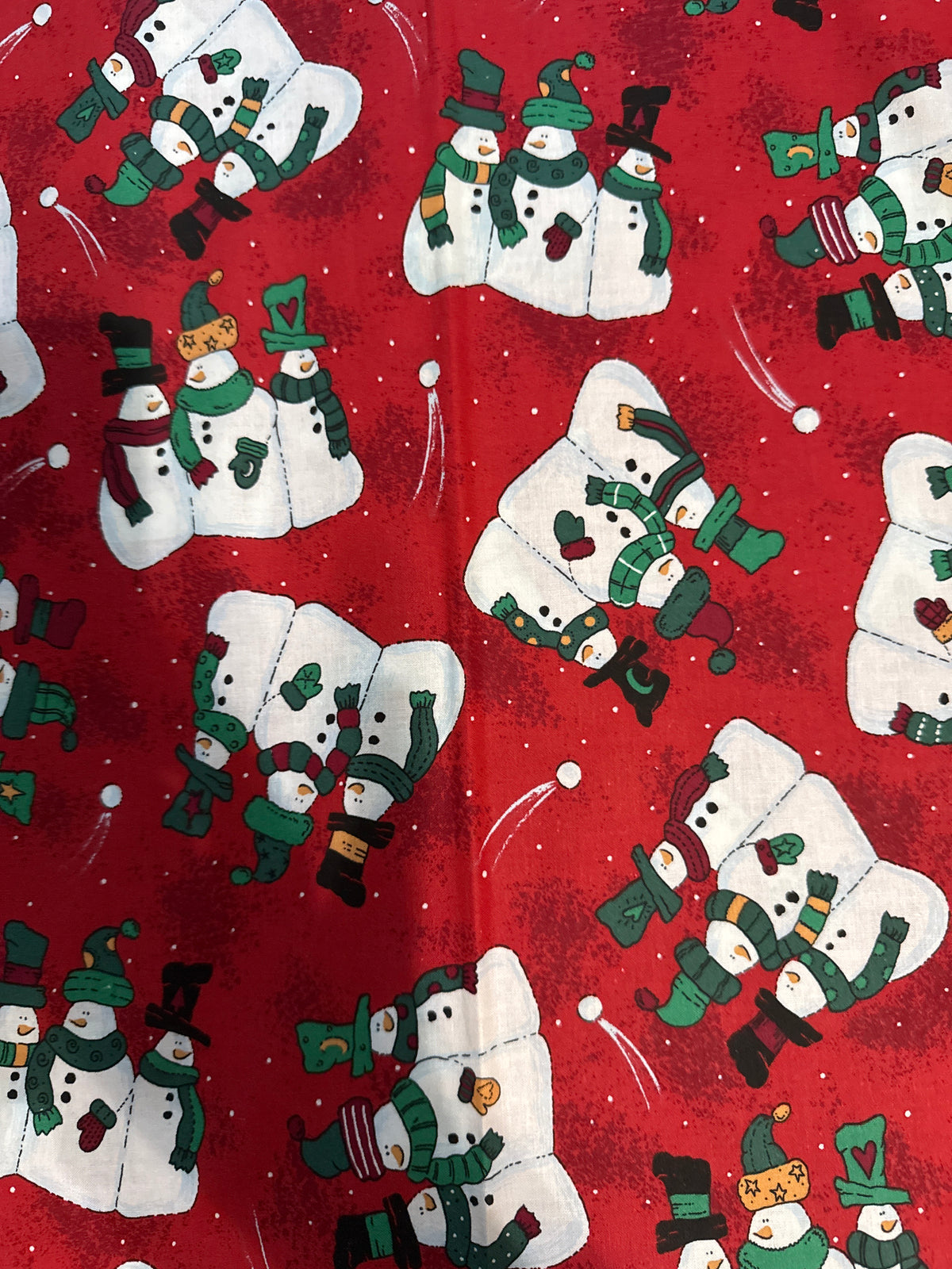 Christmas Vintage Snowman Trio on Red 100% Lightweight Cotton Price per Yard