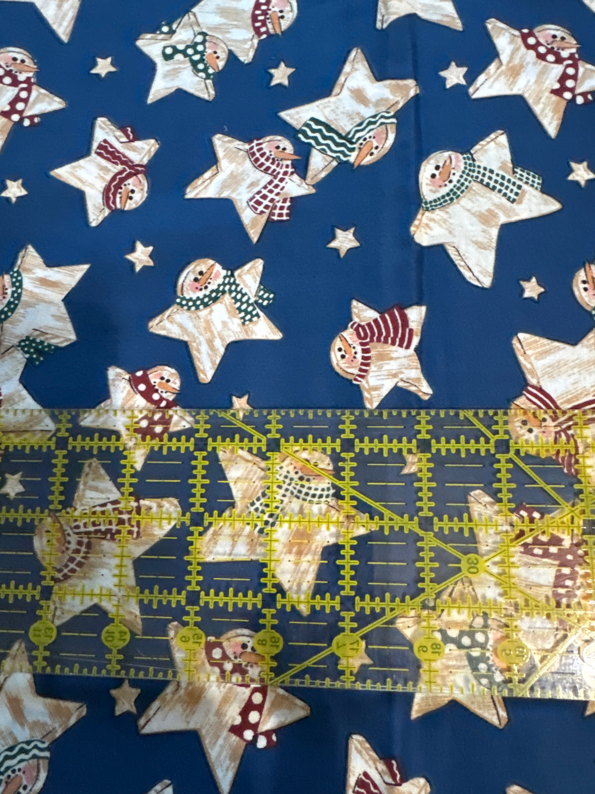 Christmas Vintage Snowmen Stars on Blue 100% Lightweight Cotton Price per Yard