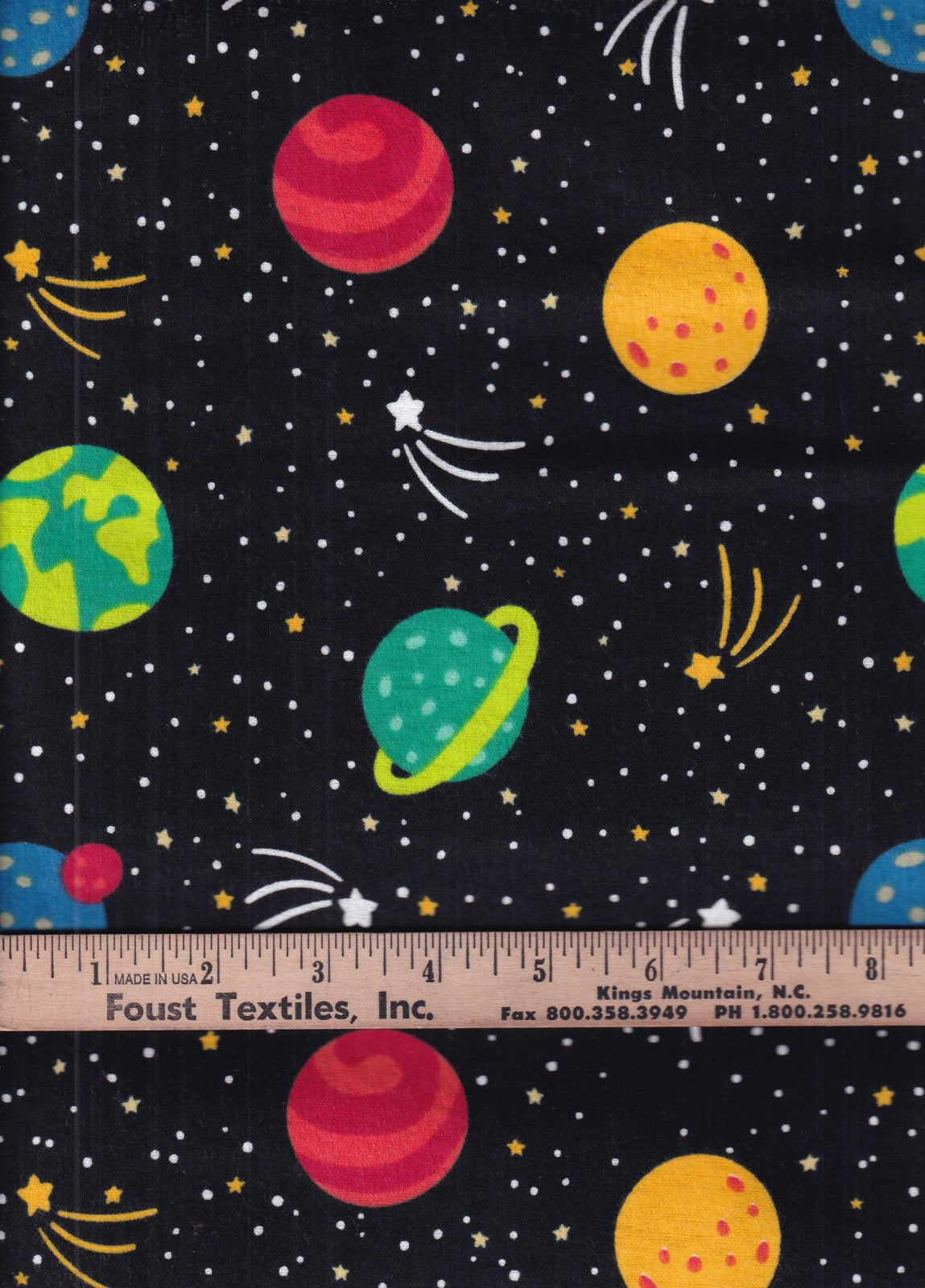 David Textiles Fantastic Flannel Planet and Stars Black Baby Price per Yard
