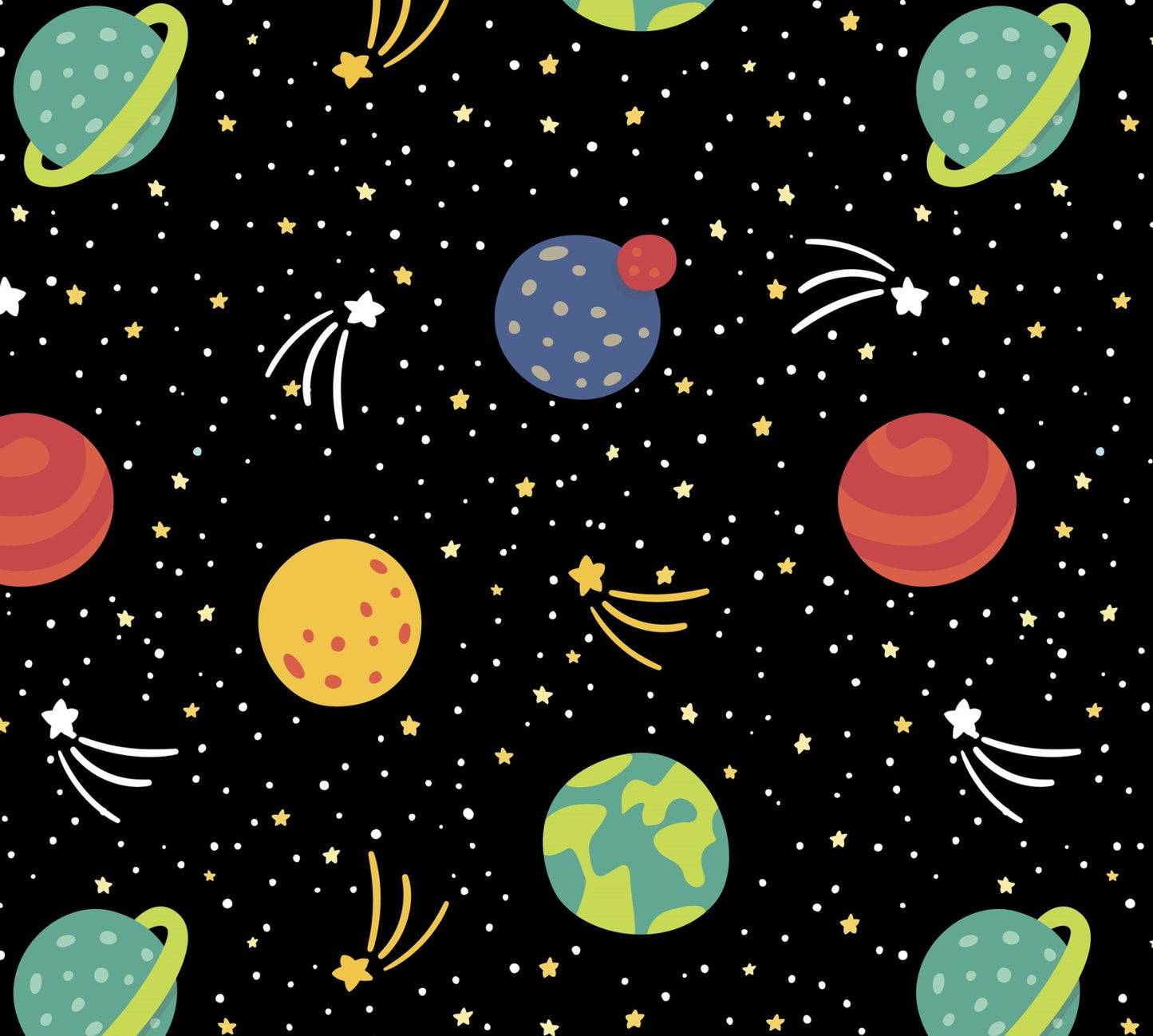 David Textiles Fantastic Flannel Planet and Stars Black Baby Price per Yard