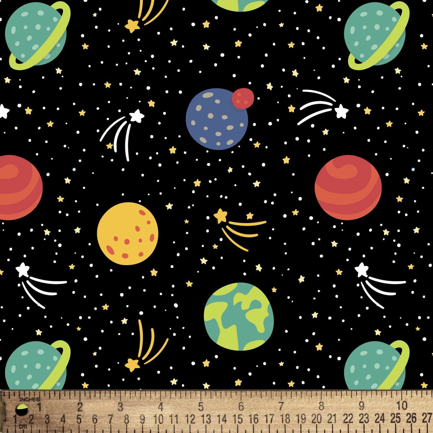David Textiles Fantastic Flannel Planet and Stars Black Baby Price per Yard