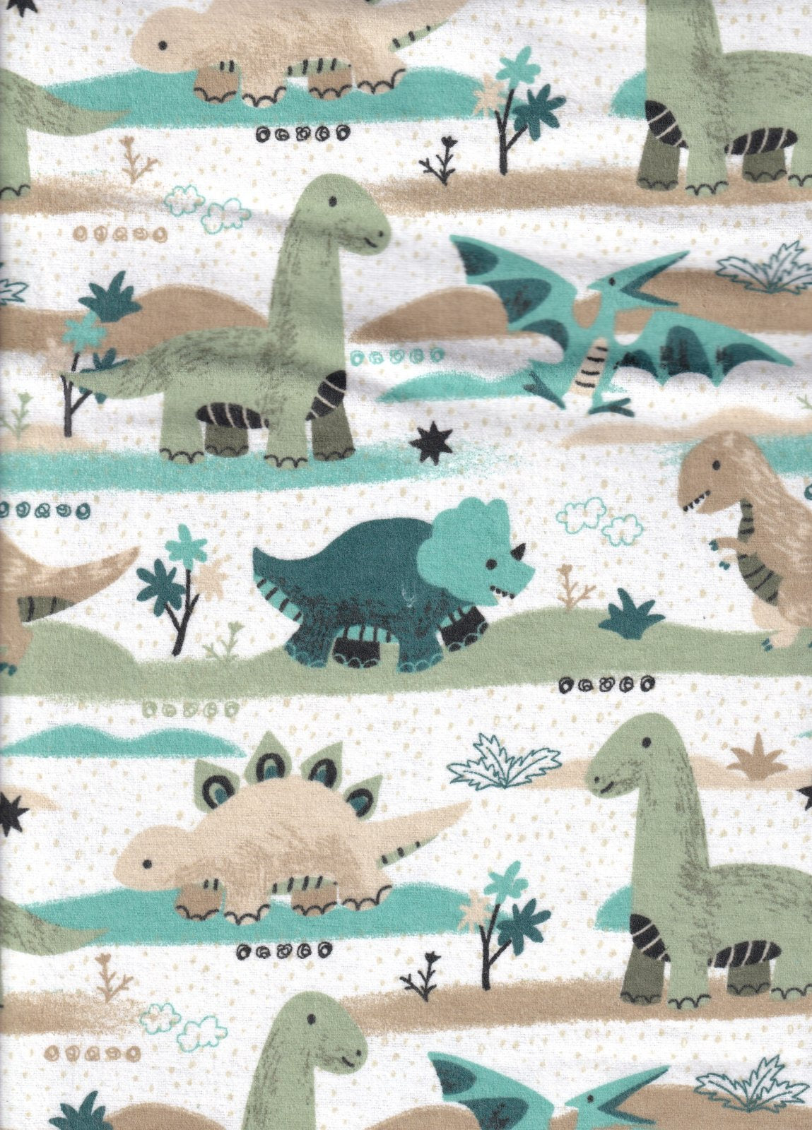 David Textiles Fantastic Flannel Going Dino White Baby Price per Yard
