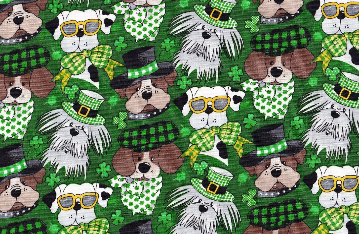 Fabric Traditions St Patricks Day Dogs on Green 100% Cotton Price per Yard