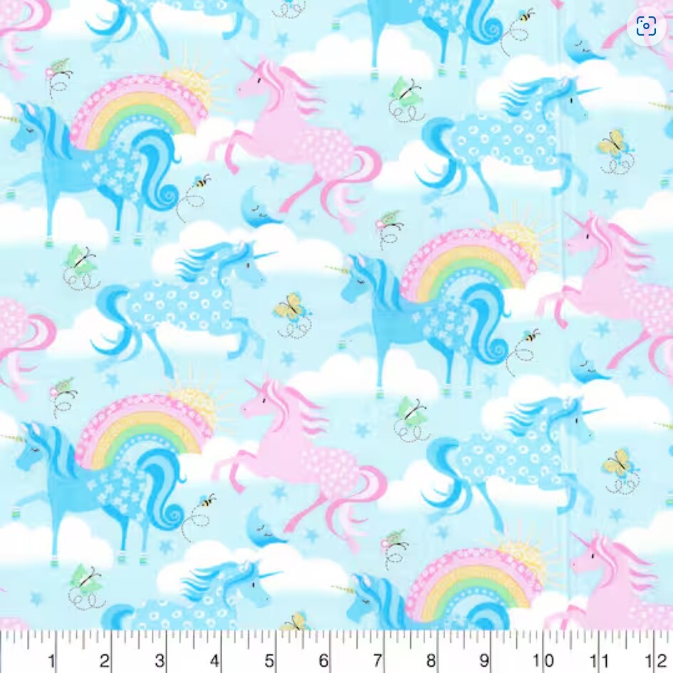 Fabric Traditions Unicorns Rainbows Purple Green Novelty By the Yard