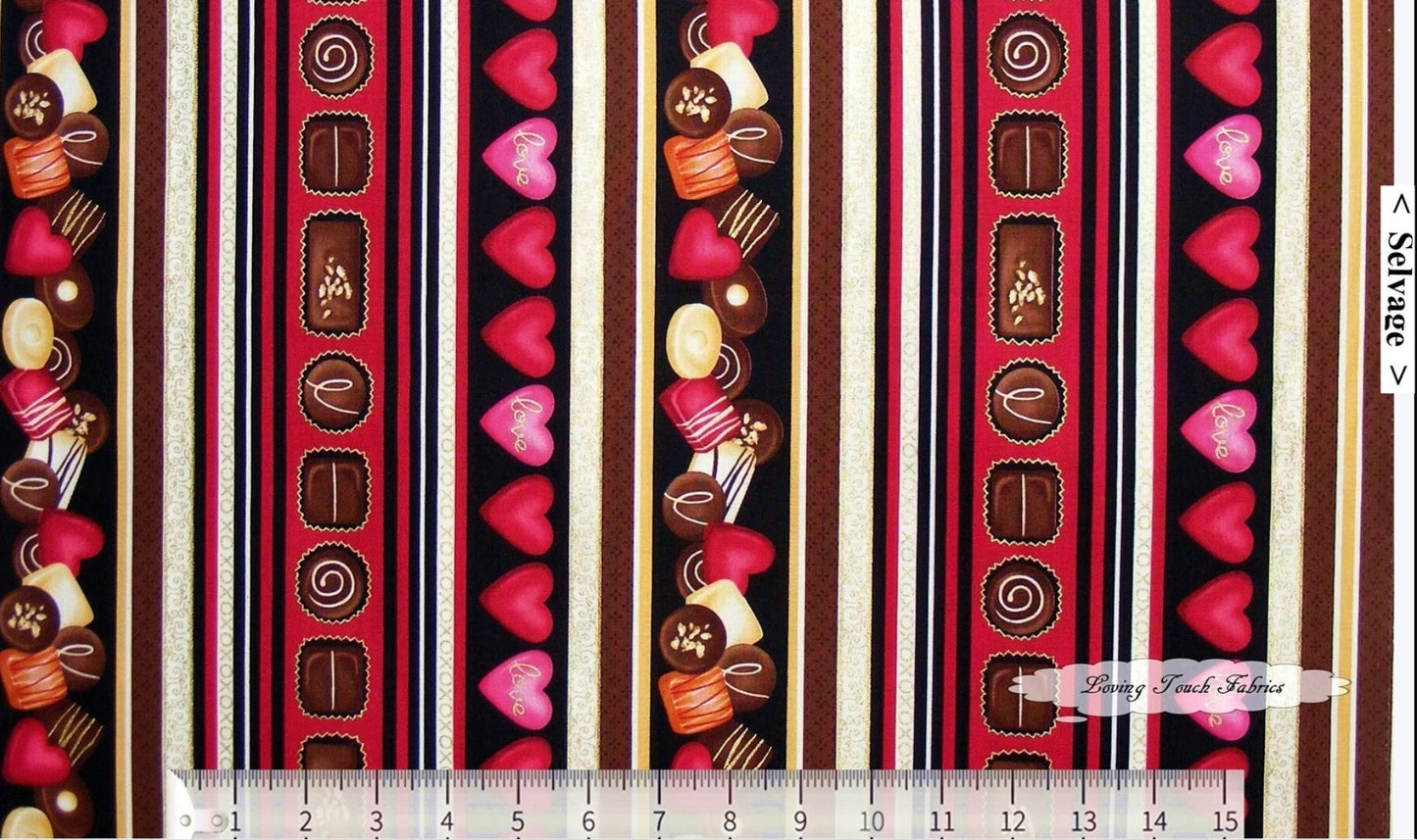 Henry Glass Forever Yours Hearts Candy Border Stripe Valentine