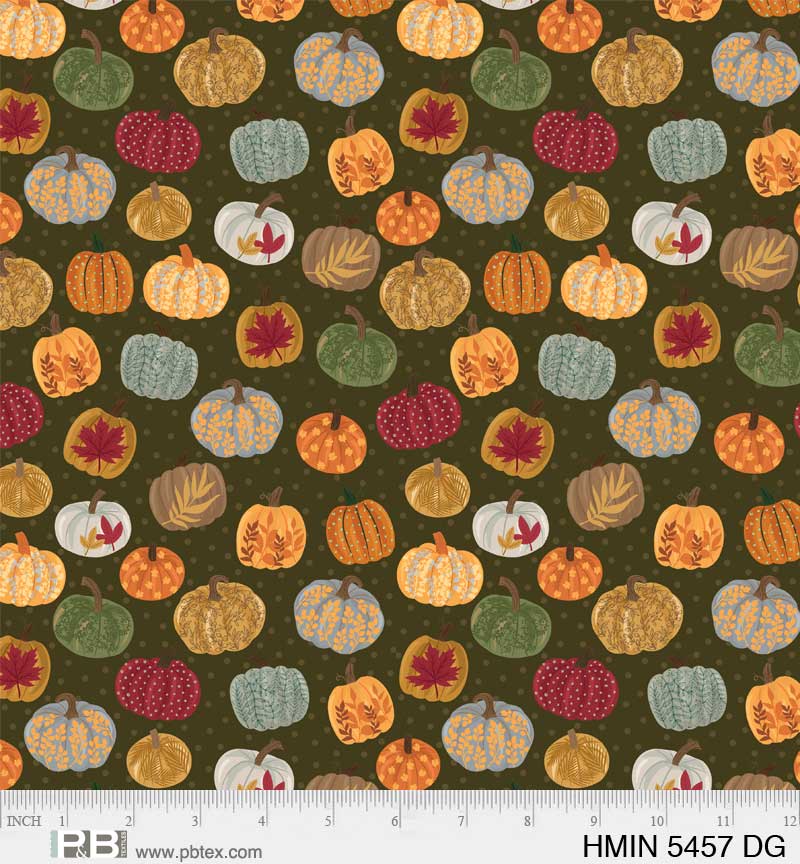 P&B Textiles Harvest Minis Patterned Pumpkins Dark Green Thanksgiving