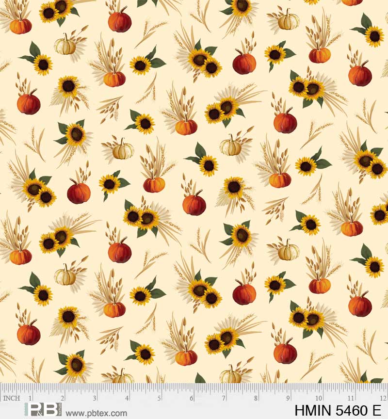 P&B Textiles Harvest Minis Sunflowers and Pumpkins Cream Thanksgiving