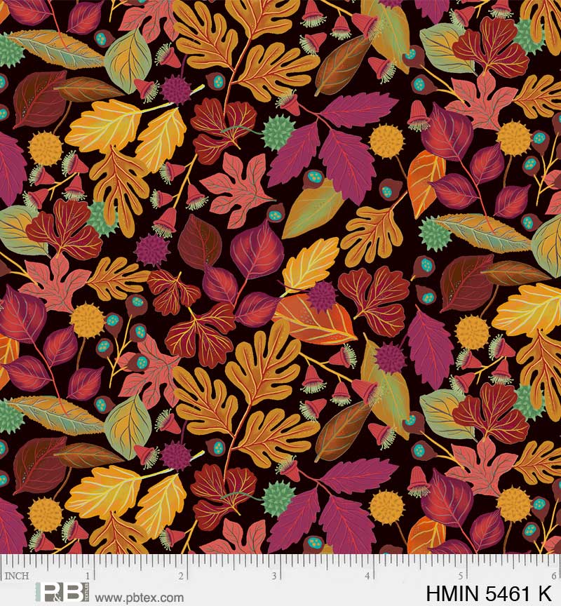 P&B Textiles Harvest Minis Vibrant Leaves Black Thanksgiving