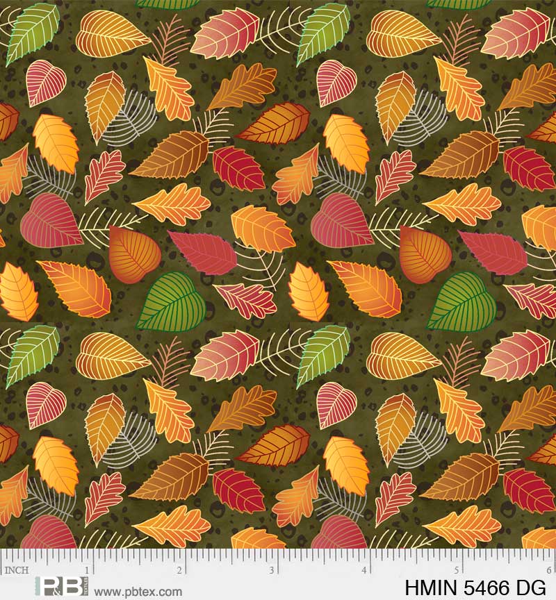 P&B Textiles Harvest Minis Graphic Leaves Dark Green Thanksgiving